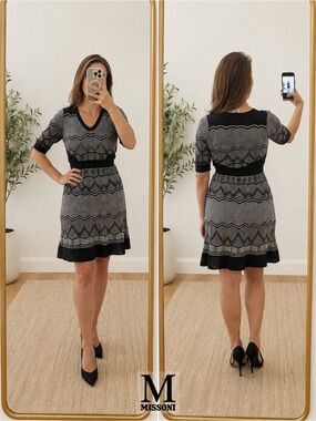 M Missoni Chevron Knit Dress IT 40 US 4 Small Black White Fit & Flare